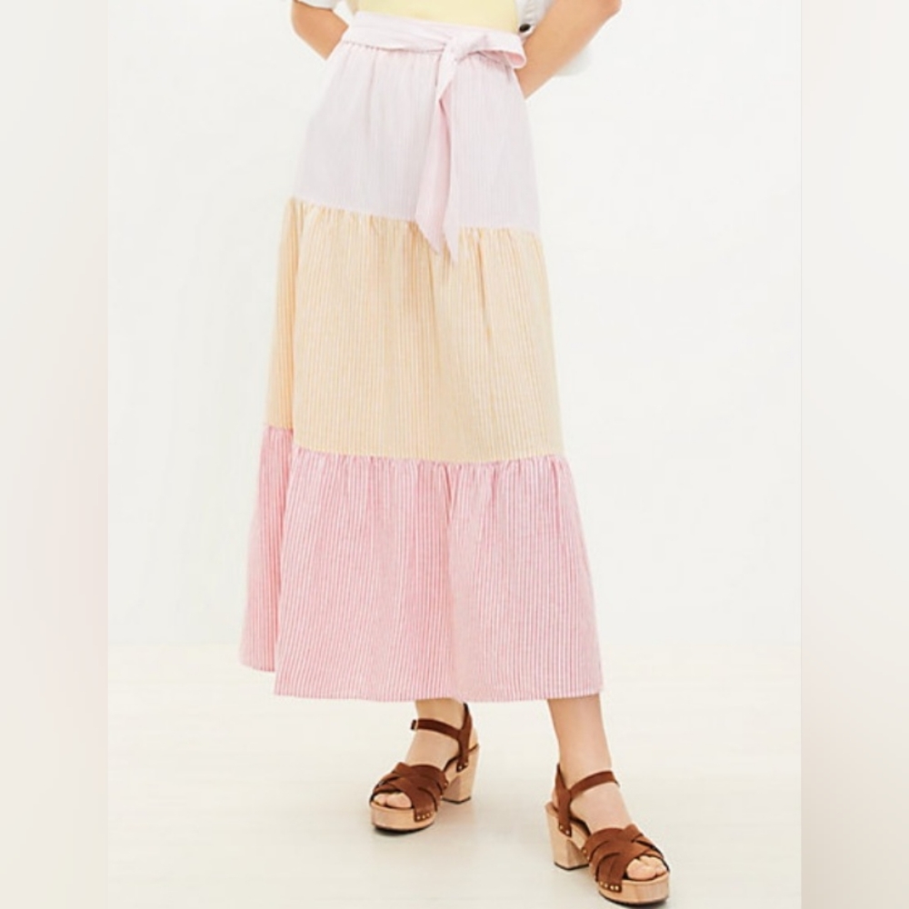 Loft Striped Tiered Linen Skirt size L
